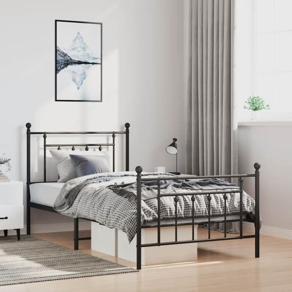 vidaXL Sengeramme i metall med hode- og fotgavl svart 100x200 cm