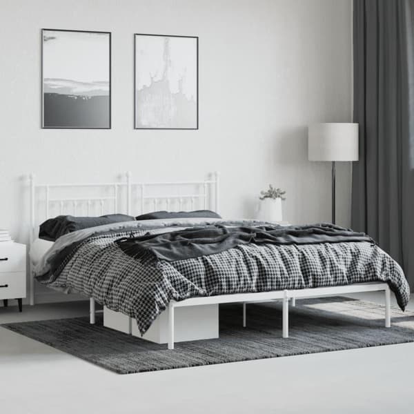 vidaXL Sengeramme i metall med sengegavl hvit 180x200 cm