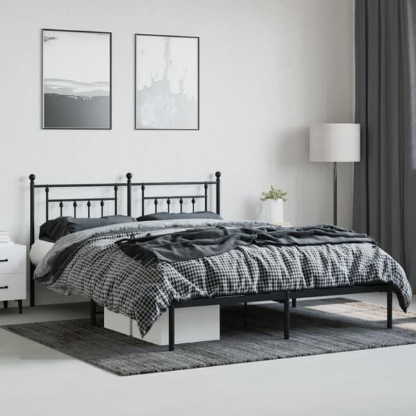 vidaXL Sängram med huvudgavel metall svart 160x200 cm