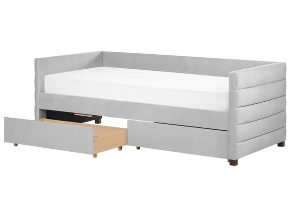 Dagseng Lysegrå Fløyel 90 x 200 cm Tuftet Lamellramme Skuffer Glamorøs stil Enkeltseng Soverom