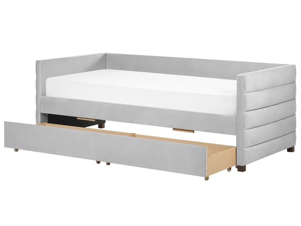 Dagseng Lysegrå Fløyel 90 x 200 cm Tuftet Lamellramme Skuffer Glamorøs stil Enkeltseng Soverom