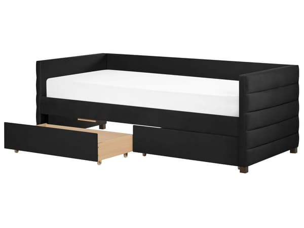 Dagseng Svart Fløyel 90 x 200 cm Tuftet Lamellramme Skuffer Glamorøs stil Enkeltseng Soverom