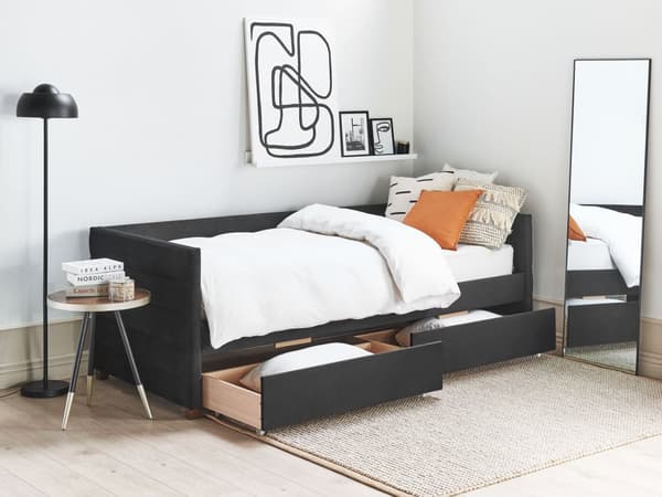 Dagseng Svart Fløyel 90 x 200 cm Tuftet Lamellramme Skuffer Glamorøs stil Enkeltseng Soverom
