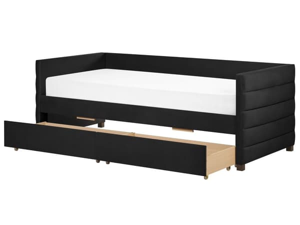 Dagseng Svart Fløyel 90 x 200 cm Tuftet Lamellramme Skuffer Glamorøs stil Enkeltseng Soverom