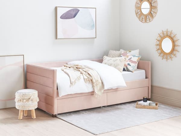 Dagseng Rosa Fløyel 90 x 200 cm Tuftet Lamellramme Skuffer Glamorøs stil Enkeltseng Soverom