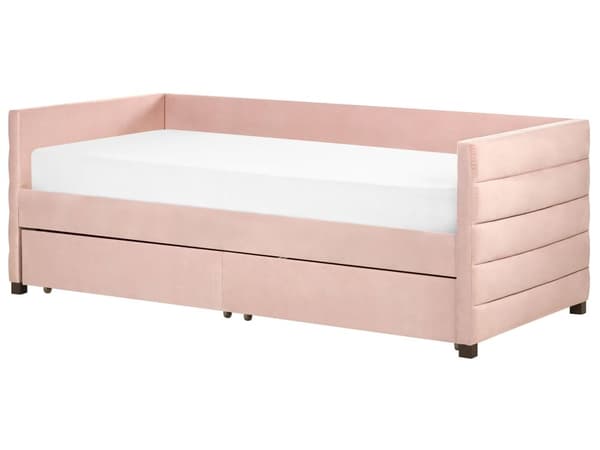 Dagseng Rosa Fløyel 90 x 200 cm Tuftet Lamellramme Skuffer Glamorøs stil Enkeltseng Soverom