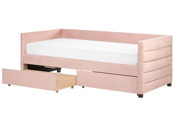 Dagseng Rosa Fløyel 90 x 200 cm Tuftet Lamellramme Skuffer Glamorøs stil Enkeltseng Soverom