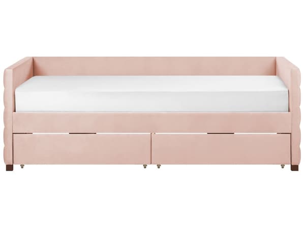 Dagseng Rosa Fløyel 90 x 200 cm Tuftet Lamellramme Skuffer Glamorøs stil Enkeltseng Soverom