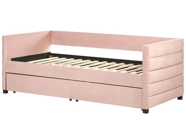 Dagseng Rosa Fløyel 90 x 200 cm Tuftet Lamellramme Skuffer Glamorøs stil Enkeltseng Soverom