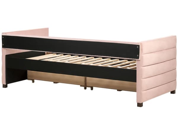Dagseng Rosa Fløyel 90 x 200 cm Tuftet Lamellramme Skuffer Glamorøs stil Enkeltseng Soverom