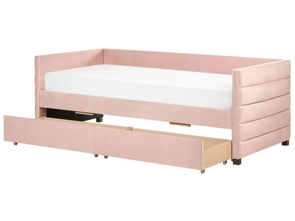 Dagseng Rosa Fløyel 90 x 200 cm Tuftet Lamellramme Skuffer Glamorøs stil Enkeltseng Soverom