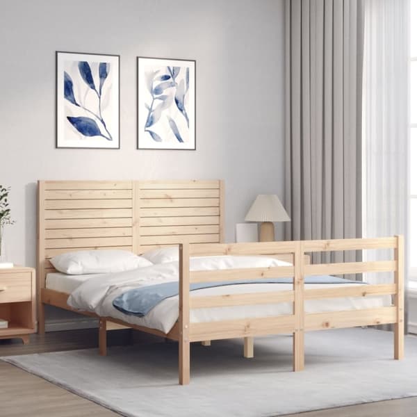 vidaXL sengeramme med sengegavl 140x200 cm massivt træ hvid