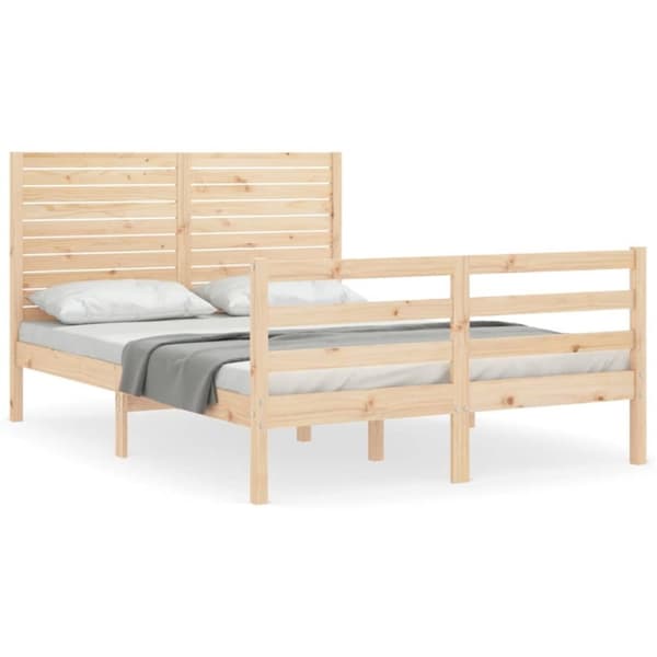vidaXL sengeramme med sengegavl 140x200 cm massivt træ hvid