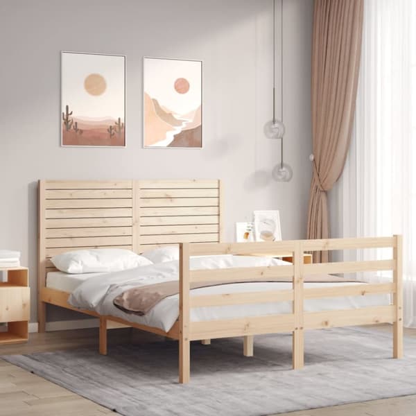 vidaXL sengeramme med sengegavl 140x200 cm massivt træ hvid