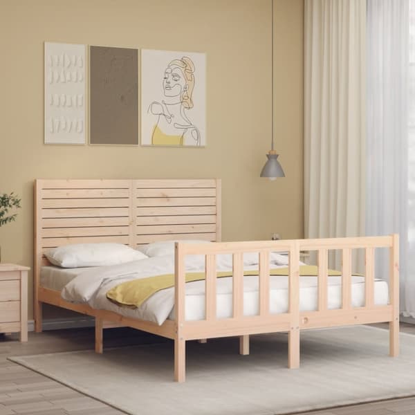 vidaXL sengeramme med sengegavl 140x190 cm massivt træ