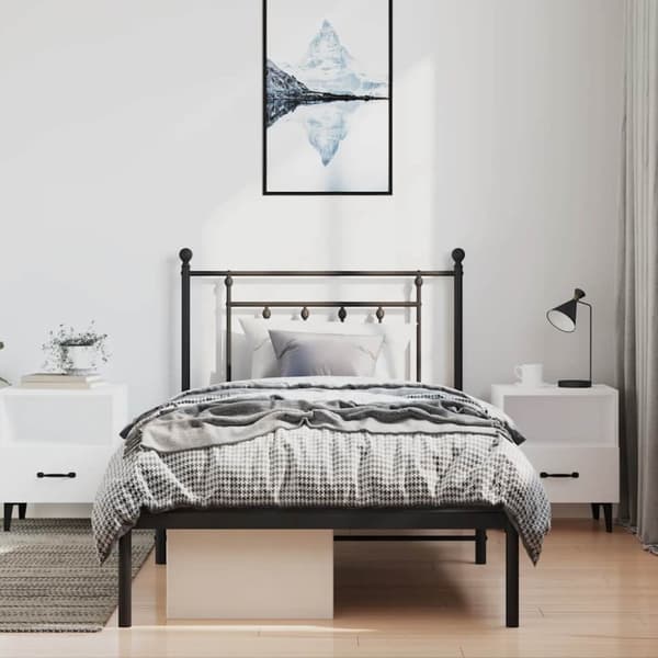 vidaXL sengeramme med sengegavl 100x200 cm metal sort