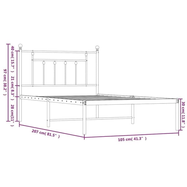 vidaXL sengeramme med sengegavl 100x200 cm metal sort