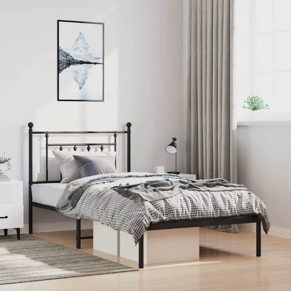 vidaXL sengeramme med sengegavl 100x200 cm metal sort