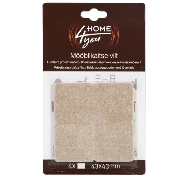 Möbelskyddande filtdynor 43x43mm, 4st, beige