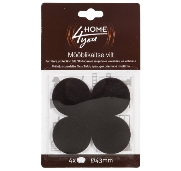 Møbelbeskyttende filtpuder D43mm, 4 stk, sort