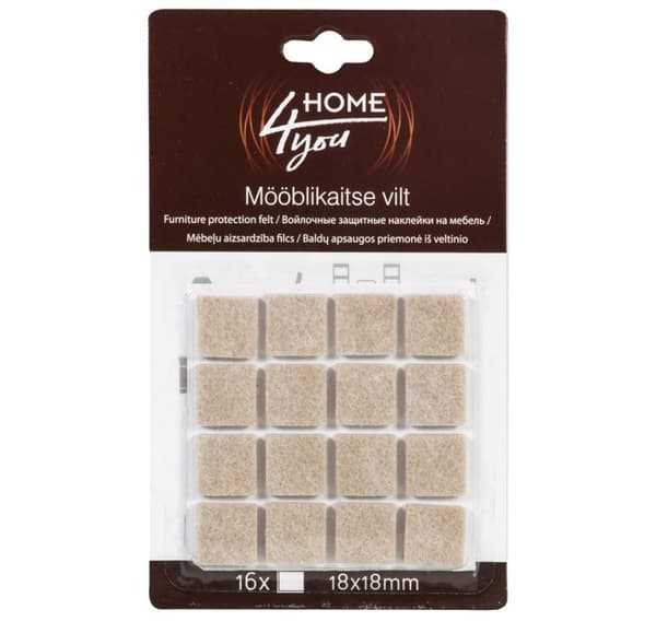 Møbelbeskyttende filtpuder 18x18mm, 16stk, beige