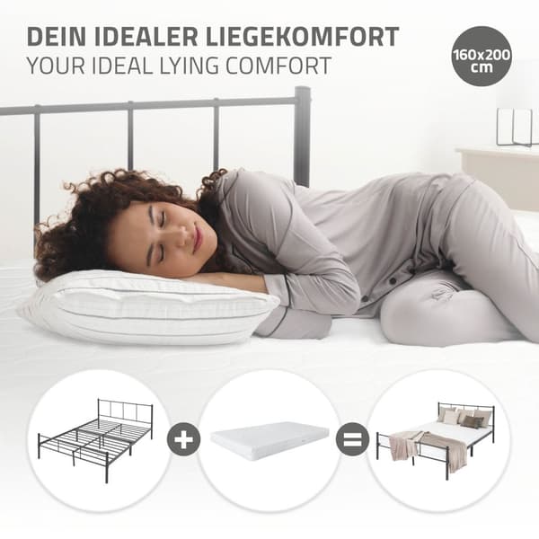 ML Design Metal Bed 160x200cm teräsrunko, jossa on päätä ja slotted kehys, antrasiitti, tukeva bed kehys, kevyt asennus, makuuhuone, aikuinen