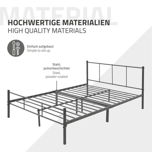 ML Design Metal Bed 160x200cm teräsrunko, jossa on päätä ja slotted kehys, antrasiitti, tukeva bed kehys, kevyt asennus, makuuhuone, aikuinen