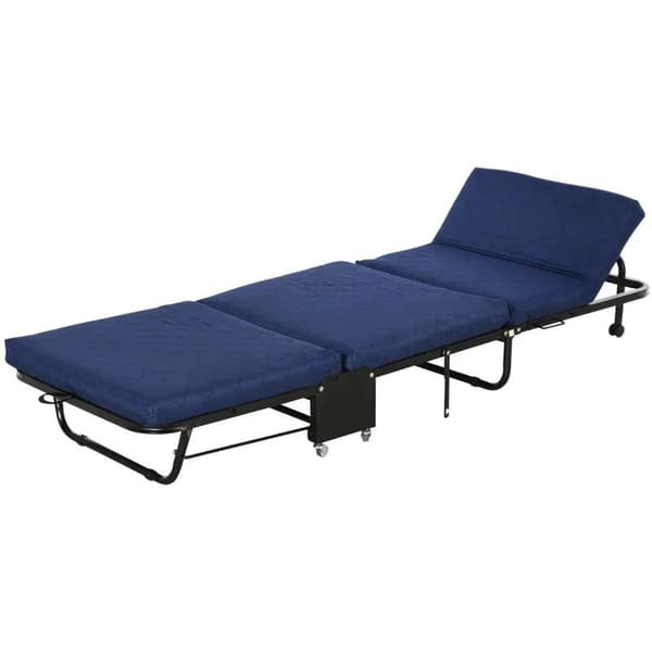 Rootz kokoontaitettava vierassänky - 2-in-1 kokoontaitettava sänky pyörillä - Säädettävä päädyn korkeus - Teräs + vaahto - Sininen - 184 x 65 x 26 cm