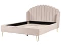 Miniatyrbillede 5 af 10: Seng beige polstret ramme 160 x 200 cm retrodesign metalben quiltet skalhovedgærde