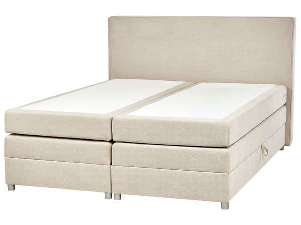 Kontinentalseng Beige Polstret Polyester med Krom Metalben 2 Personers 180 x 200 cm Komfortabel Quiltet To Mands Seng med Opbevaring