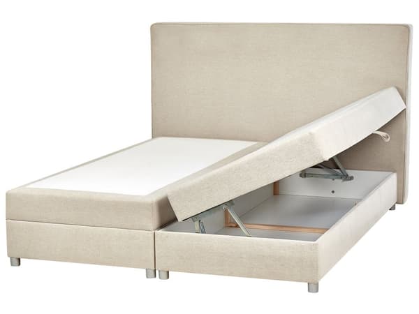 Kontinentalseng Beige Polstret Polyester med Krom Metalben 2 Personers 180 x 200 cm Komfortabel Quiltet To Mands Seng med Opbevaring