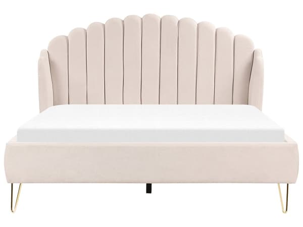Parisänky vaalea beige 160 x 200 cm kangasverhoilu metallijalat sälepohja tuftattu retro