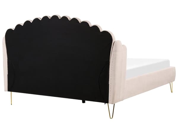 Parisänky vaalea beige 160 x 200 cm kangasverhoilu metallijalat sälepohja tuftattu retro
