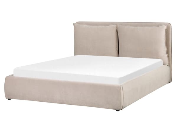 Seng med oppbevaring Fløyel Beige 160 x 200 cm Polstret sengeramme Sengegavl Oppbevaringsplass Soverom Moderne Skandinavisk