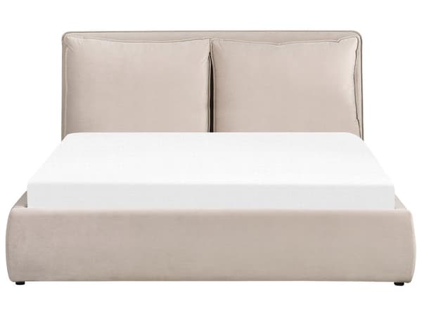 Seng med oppbevaring Fløyel Beige 160 x 200 cm Polstret sengeramme Sengegavl Oppbevaringsplass Soverom Moderne Skandinavisk
