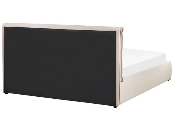 Seng med oppbevaring Fløyel Beige 160 x 200 cm Polstret sengeramme Sengegavl Oppbevaringsplass Soverom Moderne Skandinavisk