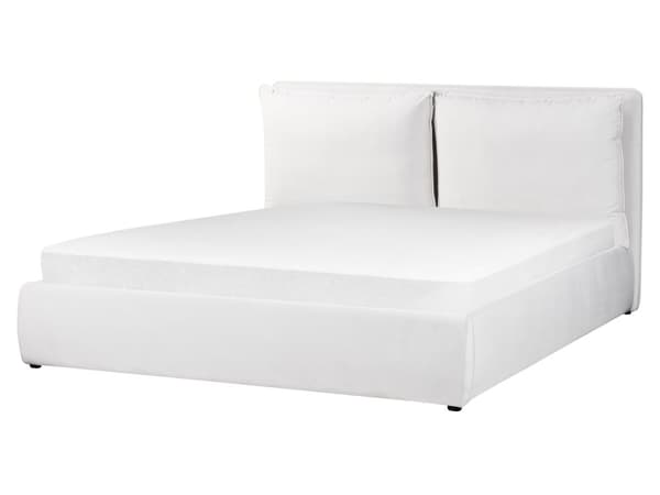 Seng med oppbevaring Fløyel Off-white 160 x 200 cm Polstret sengeramme Sengegavl Oppbevaringsplass Soverom Moderne Skandinavisk