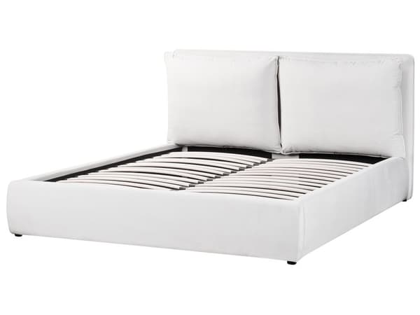 Seng med oppbevaring Fløyel Off-white 160 x 200 cm Polstret sengeramme Sengegavl Oppbevaringsplass Soverom Moderne Skandinavisk