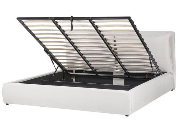 Seng med oppbevaring Fløyel Off-white 180 x 200 cm Polstret sengeramme Sengegavl Oppbevaringsplass Soverom Moderne Skandinavisk