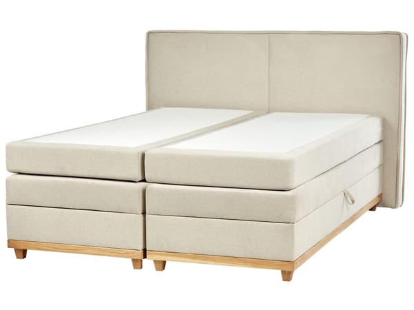 Kontinentalseng Beige Polstret Polyester 160 x 200 cm Dobbeltseng Komfortabel Quiltet To Mands Seng med Opbevaring