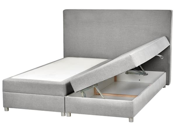 Jenkkisänky vaaleanharmaa 180 x 210 x 90 cm kangasverhoilu polyesteri pussijouset napitettu puu metalli vaneri