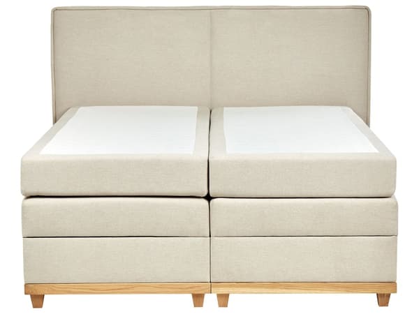 Jenkkisänky beige 160 x 200 cm kangasverhoilu polyesteri pussijouset napitettu puu metalli vaneri