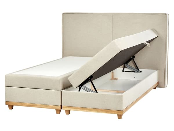 Jenkkisänky beige 160 x 200 cm kangasverhoilu polyesteri pussijouset napitettu puu metalli vaneri