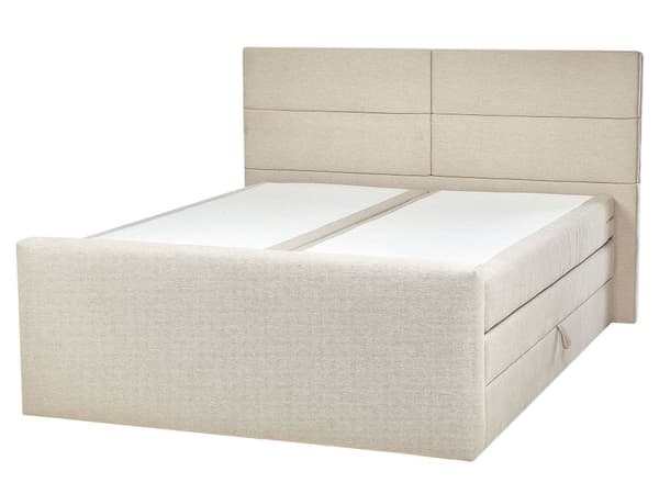 Jenkkisänky beige 160 x 200 cm säilytystila kangasverhoilu polyesteri pussijouset napitettu puu metalli vaneri