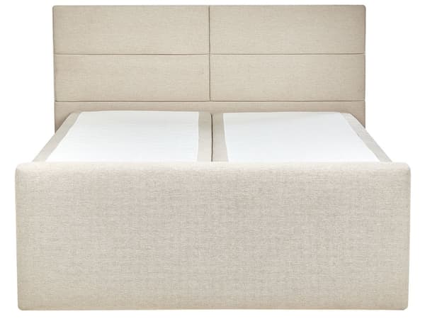 Jenkkisänky beige 160 x 200 cm säilytystila kangasverhoilu polyesteri pussijouset napitettu puu metalli vaneri