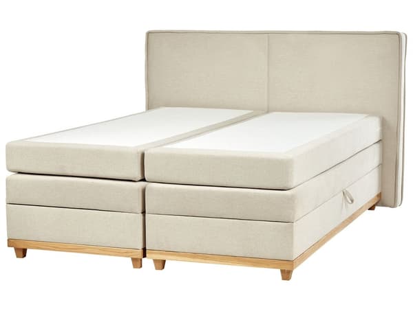 Jenkkisänky beige 180 x 200 cm kangasverhoilu polyesteri pussijouset napitettu puu metalli vaneri