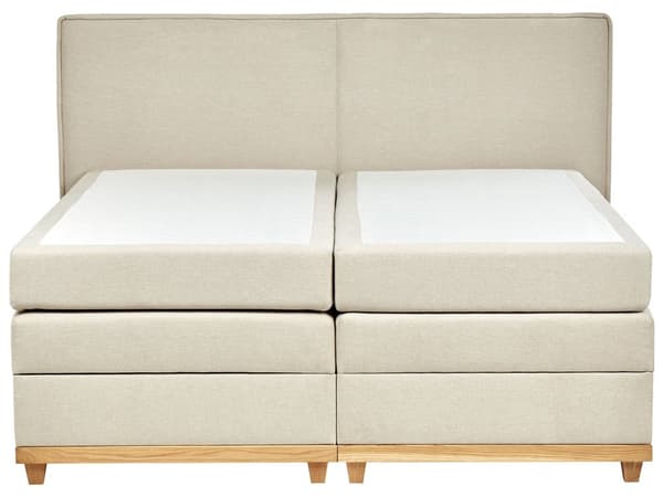 Jenkkisänky beige 180 x 200 cm kangasverhoilu polyesteri pussijouset napitettu puu metalli vaneri