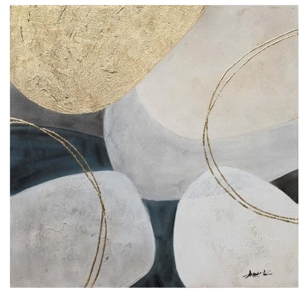 Oljemaleri 70x70cm, gull/hvit 1