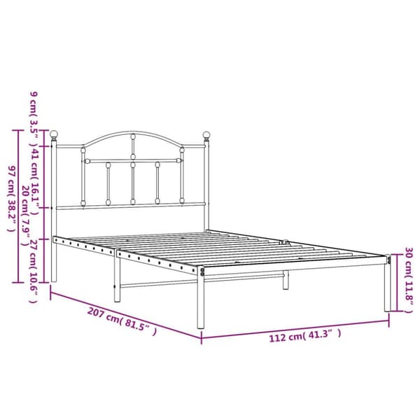 vidaXL Sengeramme i metall med hodegavl svart 107x203 cm