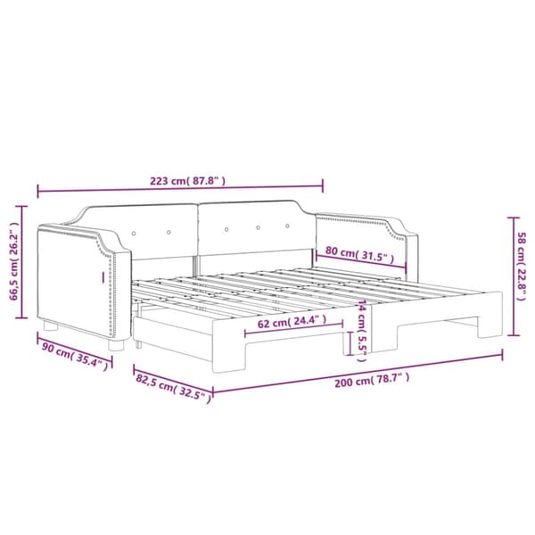 vidaXL Dagbädd utdragbar svart 80x200 cm tyg